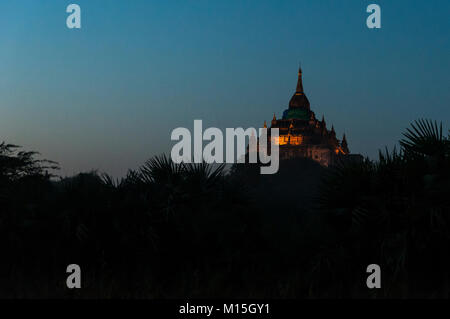 BAGAN, MYANMAR - NOVEMBER, 2016: Bagan, also spelled Pagan, on the banks of the Ayerwaddy River, is home to the largest area of Buddhist temples, pago Stock Photo