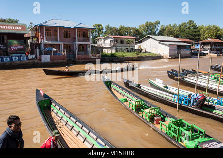 INLE LAKE, MYANMAR - NOVEMBER, 2016: Inle Lake, is a freshwater lake located in the Nyaungshwe Township of Taunggyi District of Shan State, part of Sh Stock Photo