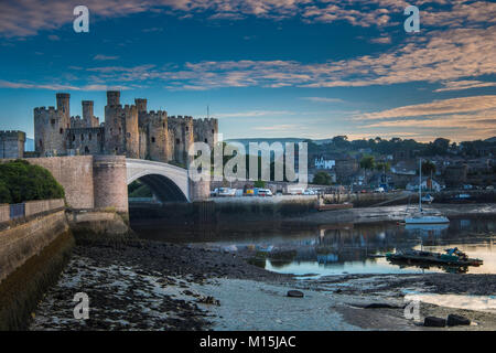 Conwy or Conway castle seen over the river Conwy. Stock Photo