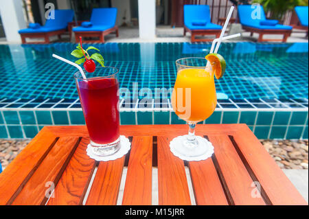 Reception and swimming pool of Thai hotel in Phuket Stock Photo