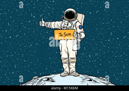 Astronaut hitchhiker rides in the Sun Stock Vector