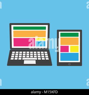 Responsive design illustration on blue background Stock Vector