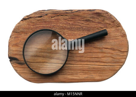 Study of wood texture through a magnifying glass, isolated on a white background Stock Photo