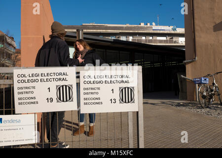 Polling station in Sant Cugat del Valles.Catalan Regional Elections, December 2017, called by Spanish Primer Minister Rajoy following the October 1st  Stock Photo