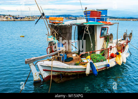 Vintage wooden fishing boat is moored in Greek village. Zakynthos island,  Greece Stock Photo - Alamy