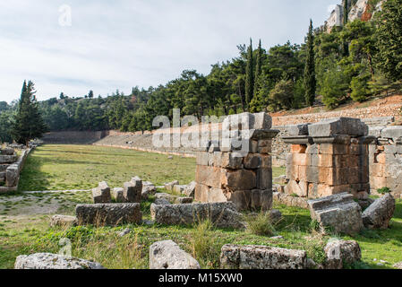 The Stadium of Delphi lies on the highest spot of the Archaeological Site of Delphi. Delphi was an important ancient Greek religious sanctuary sacred Stock Photo