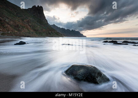 Beach Playa de Almaciga,rocky coast,cloudy weather,Tenerife,Canary Islands,Spain Stock Photo