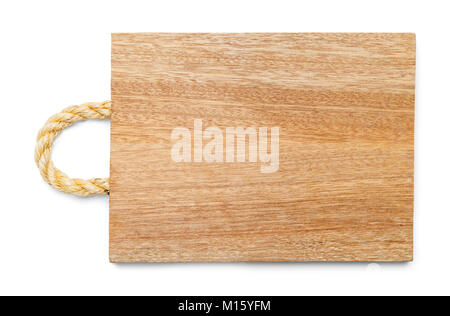 Wood Cutting Board with a Rope Handle Isolated on a White Background. Stock Photo