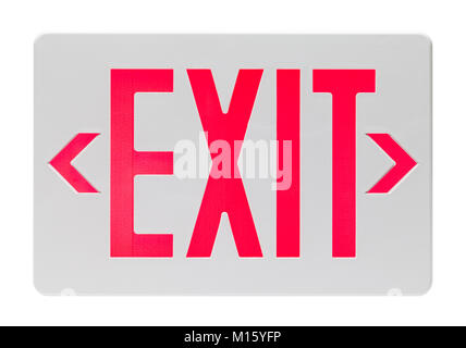 Red and White Plastic Exit Sign Isolated on a White Background. Stock Photo