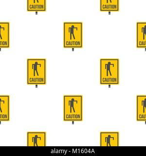 Yellow caution zombie sign pattern seamless Stock Vector
