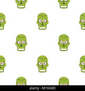 Green zombie skull pattern seamless Stock Vector