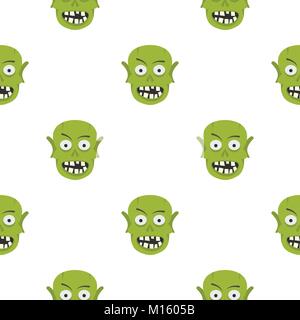 Green zombie head pattern seamless Stock Vector