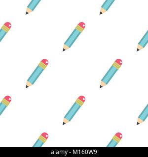 Blue sharpened pencil with eraser pattern seamless Stock Vector
