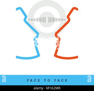 Face to Face, Dialogue, Common Goal Related Flat Style and Thin Line Icon, Vector Illustration Stock Vector