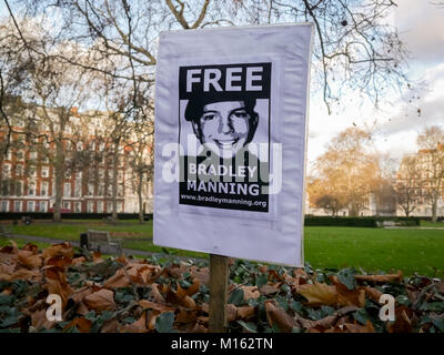 Bradley Manning support demonstration outside the US embassy in London, UK. Stock Photo