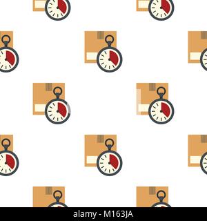 Cardboard box with stopwatch pattern flat Stock Vector