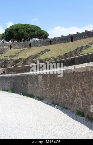 View of the outer amphitheatre steps of the Plywood Pyramid in Pompeii, Campania, Italy. Stock Photo