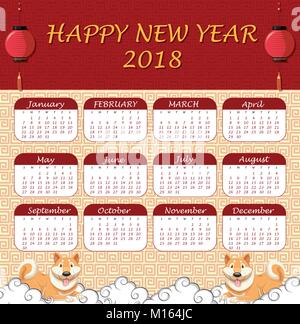 2018 calendar template with chinese theme illustration Stock Vector