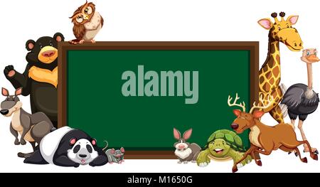 Wild animals with blank board template illustration Stock Vector Image ...