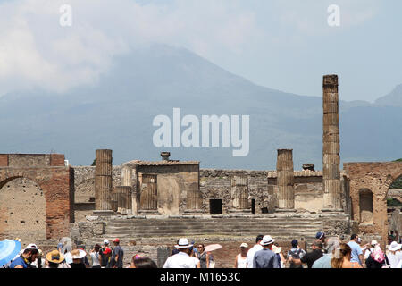 Temple of Jupiter with Mount Vesuvius in the background, Pompeii, Campania, Italy. Stock Photo