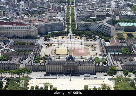 View of The Ecole Militaire (Paris Military School) complex and the UNESCO Headquarters or Maison de l'UNESCO building from the Eiffel Tower, Paris, F Stock Photo