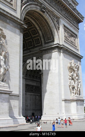 Closer view of the Arc de Triomphe de l'Etoile from the West, Paris, France. Stock Photo