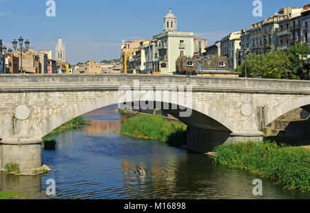 Bridge Over River Onyar, Girona, Catalonia, Spain, Stock Photo