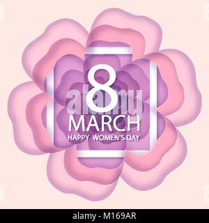 Happy Womens Day. Paper flower holiday background Stock Vector