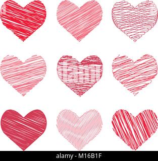 Vector illustration of a collection hand-drawn image in the hearts form for Valentine's Day Stock Vector