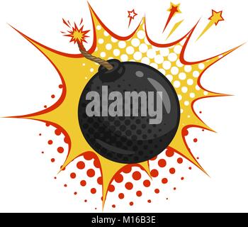 Bomb with burning fuse. Comic style vector illustration Stock Vector