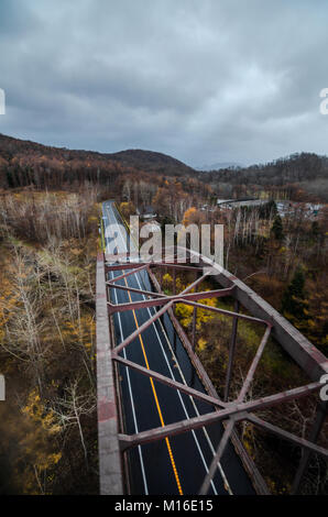 Panoramic views over Lake Toya from Mount. Usu Ropeway. The ropeway opened in 1965, and climbs Mount Usu, the active volcano in Shikotsu-Toya. Stock Photo