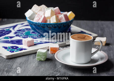 Turkish coffee and Turkish delight Stock Photo