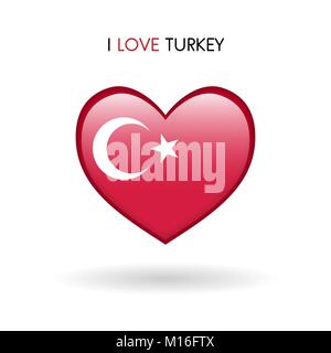 Love Turkey symbol. Flag Heart Glossy icon on a white background isolated vector illustration eps10 Stock Vector