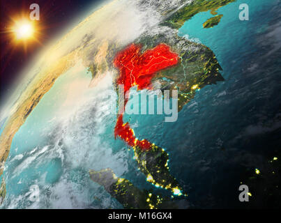 Illustration of Thailand as seen from Earth’s orbit during sunset. 3D illustration. Elements of this image furnished by NASA. Stock Photo