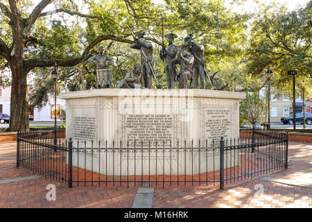 SAVANNAH, GEORGIA, USA - OCTOBER 31, 2017: The Haitian Monument located on Franklin Square in Savannah, Georgia dedicated to the Haitian black regiment Stock Photo