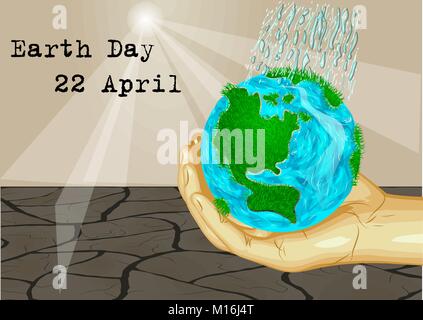 Earth Day 22 April  human hand holding earth planet Stock Vector
