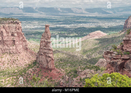 Aerial view of Independence Monument and the Colorado National Monument valley in the background. Stock Photo