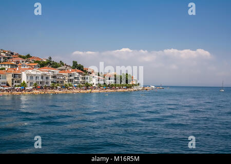 View of the crowded beach at Kinaliada, one of the Princes Islands off Istanbul, Turkey Stock Photo