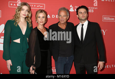 January 26, 2018 - New York City, New York, U.S. - LINDSEY BUCKINGHAM from the band FLEETWOOD MAC with KRISTEN MESSNER, LEELEE BUCKINGHAM, and WILLIAM BUCKINGHAM at the 2018 MusiCares Person Of The Year Honoring Fleetwood Mac held at Radio City Music Hall. (Credit Image: © Nancy Kaszerman via ZUMA Wire) Stock Photo