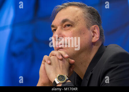 Moscow, Russia. 25th January, 2018. Producer Dmitry Rudovsky at a news conference ahead of the press-preview of the Selfie film at the Rossiya Segodnya news agency's international multimedia press center.  Credit: Victor Vytolskiy/Alamy Live News Stock Photo