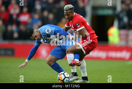 Riverside Stadium, Middlesbrough, UK. 27th January, 2018. Beram Kayal & Adama Traore MIDDLESBROUGH FC V BRIGHTON FC MIDDLESBROUGH FC V BRIGHTON FC 27 January 2018 GBB6221 FA Cup, Riverside Stadium, Middlesbrough, England 27/01/2018 STRICTLY EDITORIAL USE ONLY. If The Player/Players Depicted In This Image Is/Are Playing For An English Club Or The England National Team. Then This Image May Only Be Used For Editorial Purposes. No Commercial Use. The Following Usages Are Also Restricted EVEN IF IN AN EDITORIAL CONTEXT: Credit: Allstar Picture Library/Alamy Live News Stock Photo
