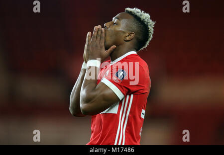 Adama Traore MIDDLESBROUGH FC V BRIGHTON FC MIDDLESBROUGH FC V BRIGHTON FC 27 January 2018 GBB6236 FA Cup, Riverside Stadium, Middlesbrough, England 27/01/2018 STRICTLY EDITORIAL USE ONLY. If The Player/Players Depicted In This Image Is/Are Playing For An English Club Or The England National Team. Then This Image May Only Be Used For Editorial Purposes. No Commercial Use. The Following Usages Are Also Restricted EVEN IF IN AN EDITORIAL CONTEXT: Use in conjuction with, or part of, any unauthorized audio, video, data, fixture lists, club/league logos, Betting, Games or any 'live Stock Photo