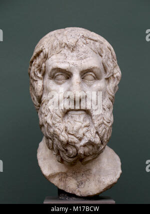 The tragic poet Sophocles. Great writer,(495-406 BC.) Marble. Roman copy of a Greek original, C. 270 BC. Stock Photo