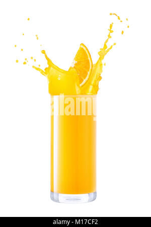 glass of splashing orange juice Stock Photo