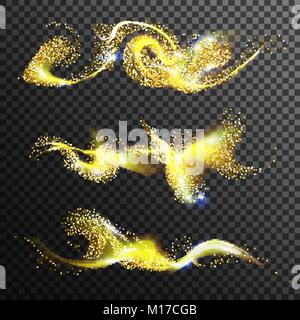 Gold Glittering Stars Dust Vector. Golden Magic Wave. Isolated On Transparent Background Illustration Stock Vector