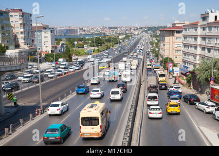 Istanbul, Turkey - June 27, 2016: Traffic flowing at D-100 highway, Avcilar district Stock Photo