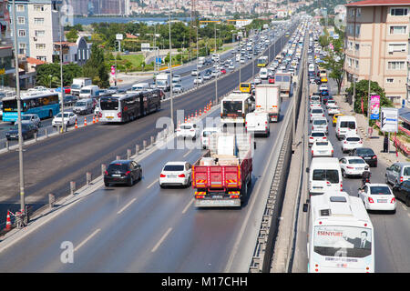 Istanbul, Turkey - June 27, 2016: Traffic flowing at E5 highway, Avcilar district of Istanbul Stock Photo