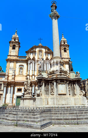 Church of Saint Dominic (Chiesa di San Domenico e Chiostro) is the second most important church of Palermo, Sicily, Italy. And obelisk-like Colonna de Stock Photo