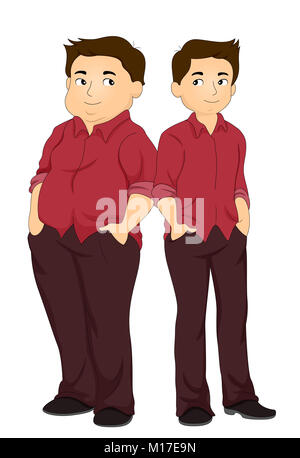 Illustration Featuring a Fit Man Standing Side by Side With His Former Overweight Self Stock Photo