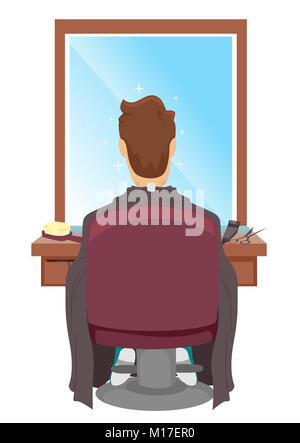 Illustration of a Man Sitting in a Barber Seat Waiting for a Haircut Stock Photo